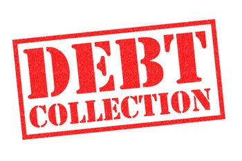White background featuring a debt collection stamp marked "Collection Accounts," highlighting financial matters.
