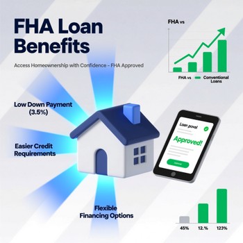 Infographic illustrating the advantages of FHA loans, including lower interest rates and easier qualification criteria.  