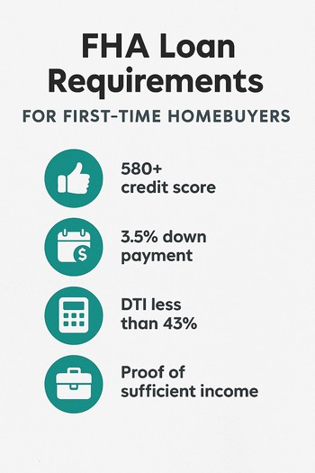 Infographic detailing FHA loan requirements for first-time homebuyers, highlighting eligibility and necessary documentation.  
