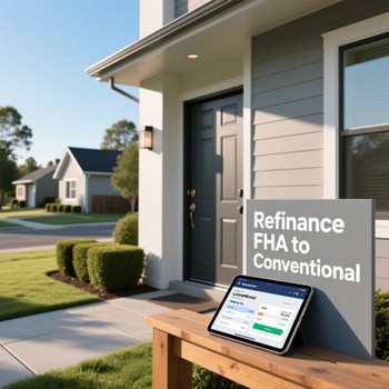 Image illustrating refinancing from an FHA loan to a conventional loan for better terms and rates.