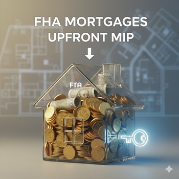 FHA mortgage graphic highlighting upfront MIP costs and benefits for homebuyers.  
