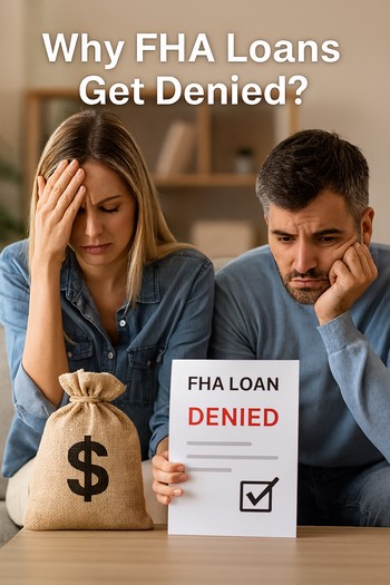 Image illustrating reasons why FHA loans may be denied, highlighting common issues applicants face.  